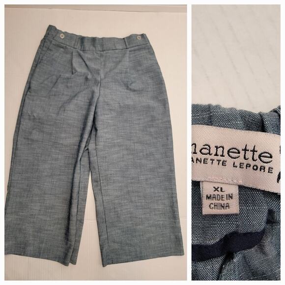 Nanette Lepore Pants Womens XL Wide Leg Culottes Gaucho Chambray Elastic Waist - Picture 1 of 10